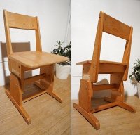 古い味のある木　ヴィンテージ　杉材　無垢　デスクチェア　高さ調節可能　学習椅子　ダイニングチェア　アトリエ　作業椅子　アンティーク