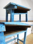 画像14:  古い木　アンティーク　ブルーペインティング　作業台　サイドテーブル　机　デスク　ガーデニングアイテム　飾り棚