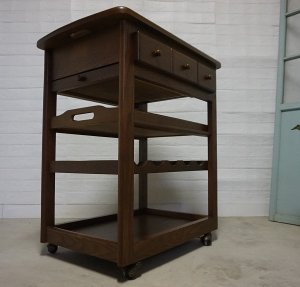 画像4: 西洋　クラシカル　ハンドクラフト　四国工芸　森のサーカス　オーク材　無垢材　大理石　大型　キッチン　ダイニング　サービス　ワゴン　テーブル　チェスト　トレイ　トレー　2つ　収納棚　飾り棚　台　オープンシェルフ　英国　カフェ　洋館　店舗什器　アンティーク　ヴィンテージ