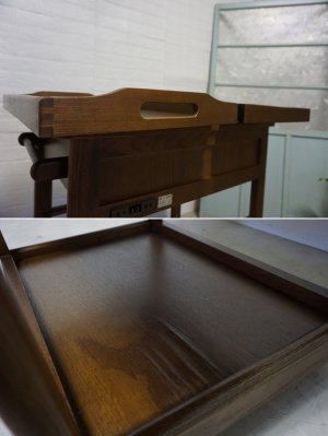 画像14: 西洋　クラシカル　ハンドクラフト　四国工芸　森のサーカス　オーク材　無垢材　大理石　大型　キッチン　ダイニング　サービス　ワゴン　テーブル　チェスト　トレイ　トレー　2つ　収納棚　飾り棚　台　オープンシェルフ　英国　カフェ　洋館　店舗什器　アンティーク　ヴィンテージ