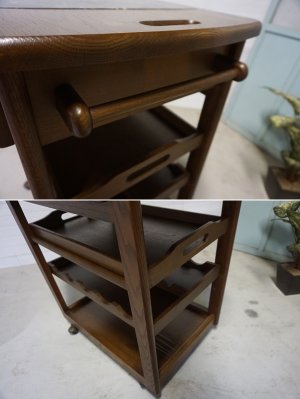 画像12: 西洋　クラシカル　ハンドクラフト　四国工芸　森のサーカス　オーク材　無垢材　大理石　大型　キッチン　ダイニング　サービス　ワゴン　テーブル　チェスト　トレイ　トレー　2つ　収納棚　飾り棚　台　オープンシェルフ　英国　カフェ　洋館　店舗什器　アンティーク　ヴィンテージ