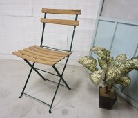 フランス　ヴィンテージ　フォールディングチェア　サイドチェア　ディスプレイ　ガーデン　折り畳み　椅子　アイアン　天然木　カントリー　シールあり　(1)