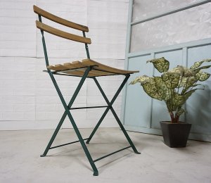 画像4: フランス　ヴィンテージ　フォールディングチェア　サイドチェア　ディスプレイ　ガーデン　折り畳み　椅子　アイアン　天然木　カントリー　シールあり　(1)