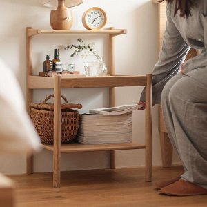 画像3: 北欧モダン　ステップアップ　サイドテーブル　ナイトテーブル　RE.CERO オリジナル　ラタンMix　ホワイトオーク材　オイル仕上げ　シェルフ　棚　台　ディスプレイ