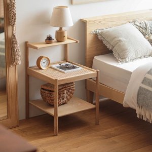 画像2: 北欧モダン　ステップアップ　サイドテーブル　ナイトテーブル　RE.CERO オリジナル　ラタンMix　ホワイトオーク材　オイル仕上げ　シェルフ　棚　台　ディスプレイ