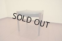 ヴィンテージ　チーク材　フェイクレザー　ブラック　スツール　チェア　腰掛け　椅子　イス　オットマン　北欧　ビンテージ