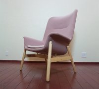 北欧 ミッドセンチュリー モダン　イージーチェア　薄いピンク系　ファブリック　アームチェア　ラウンジチェア　ハイバック　椅子　イス　１P　ソファ