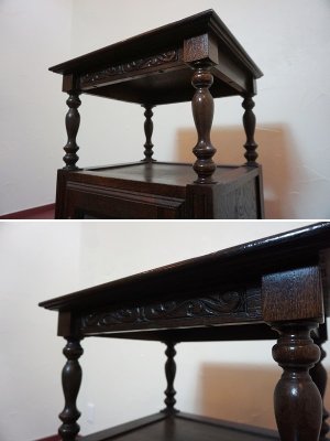 画像11: 西洋　クラシカル　キャビネット　コーナーテーブル　サイドテーブル　コンソール　オーク材　飾り棚　台　シェルフ　アンティーク　洋館　英国スタイル　彫刻