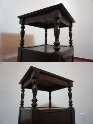 画像13: 西洋　クラシカル　キャビネット　コーナーテーブル　サイドテーブル　コンソール　オーク材　飾り棚　台　シェルフ　アンティーク　洋館　英国スタイル　彫刻