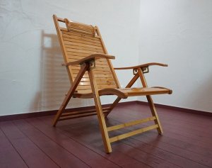 画像1: 竹材　ヴィンテージ　デッキチェア　リクライニングチェア　折り畳み椅子　ハイバック　和室　旅館