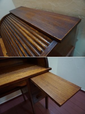 画像14: 希少　イギリスアンティーク　英国アンティーク　アールデコ　1900〜1920年代頃　ロールトップ　蛇腹　片袖　クラシック　ティングビューロ　デスク　書斎机　作業台　ディスプレイ　オーク材