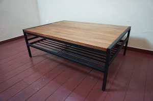 画像1: インダストリアル　天然木　木製　×　鉄脚　アイアン　ヴィンテージ調　ローテーブル　センターテーブル　シェルフ　ディスプレイ　棚　台　西海岸style