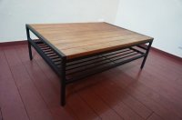 インダストリアル　天然木　木製　×　鉄脚　アイアン　ヴィンテージ調　ローテーブル　センターテーブル　シェルフ　ディスプレイ　棚　台　西海岸style