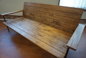 画像9: 【 美品 】　北欧モダン　ヴィンテージ調　天然木 × 鉄脚 アイアン　長椅子　ベンチ　チェア　3Pソファ　3シーター　3人掛け　フレンチ調　西海岸style