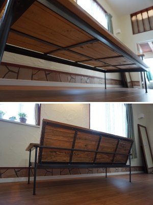 画像15: 【 美品 】　北欧モダン　ヴィンテージ調　天然木 × 鉄脚 アイアン　長椅子　ベンチ　チェア　3Pソファ　3シーター　3人掛け　フレンチ調　西海岸style