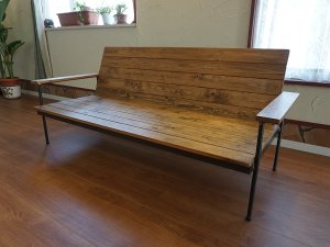 画像7: 【 美品 】　北欧モダン　ヴィンテージ調　天然木 × 鉄脚 アイアン　長椅子　ベンチ　チェア　3Pソファ　3シーター　3人掛け　フレンチ調　西海岸style