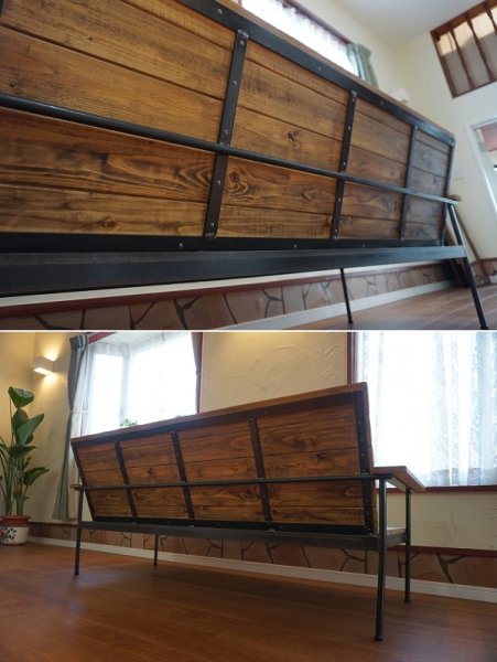 画像17: 【 美品 】　北欧モダン　ヴィンテージ調　天然木 × 鉄脚 アイアン　長椅子　ベンチ　チェア　3Pソファ　3シーター　3人掛け　フレンチ調　西海岸style (17)