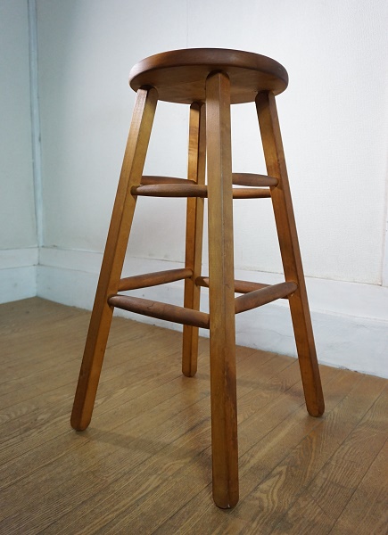 古い味のある木 素朴な佇まい ヴィンテージ 無垢材 丸椅子 チェア ハイ ...