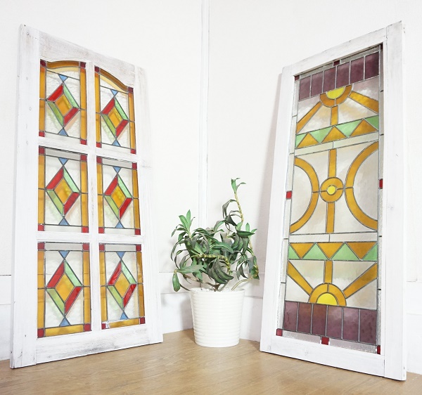 40cmアンティーク ステンドグラス 窓枠 木枠 - コレクション