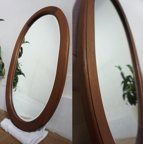 北欧　ミッドセンチュリー　ヴィンテージ　チーク材　無垢　姿見　壁掛けミラー　ウォールミラー　鏡