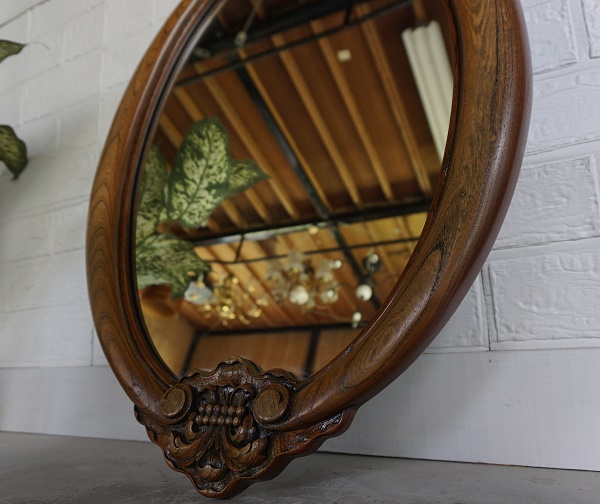 洋館 西洋 クラシカル 壁掛け ウォールミラー 鏡 彫刻 展示品 英国 